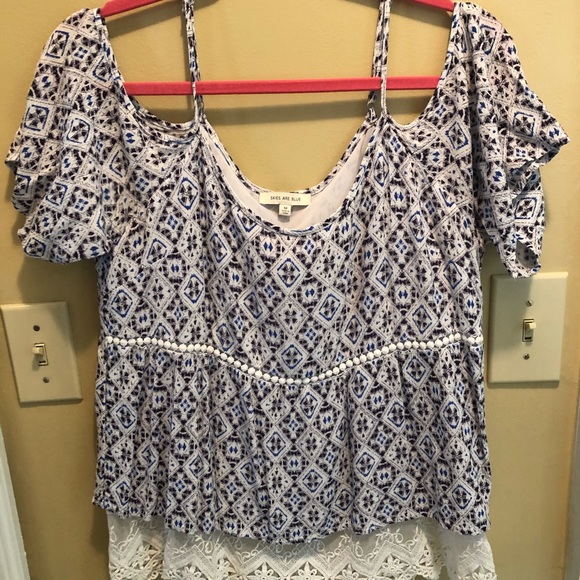 Skies Are Blue Cold Shoulder Top - Picture 1 of 7